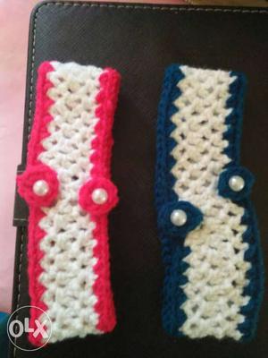 Pink And Blue Knitted Wristbands