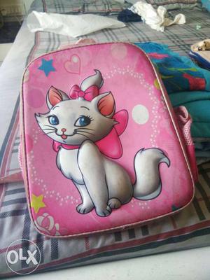 Pink And White Cat Print Leather Backpack