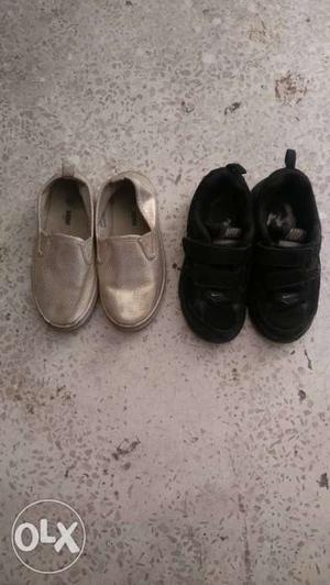 Toddler's Gray Slip-on Shoes And Black Sneakers