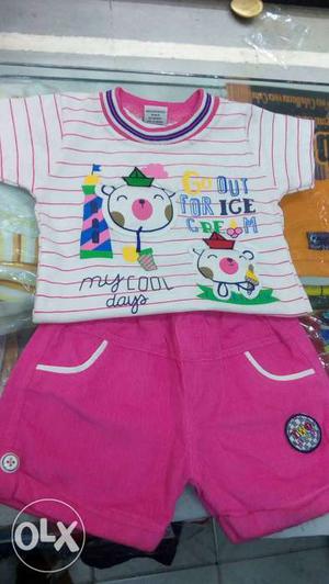 Toddler's Pink And White Shirt And Shorts