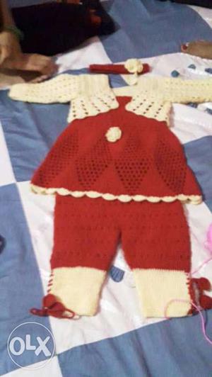 Toddler's Red And White Knit Shirt And Pants