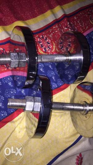 Two Gray-and-black Metal Dumbbells