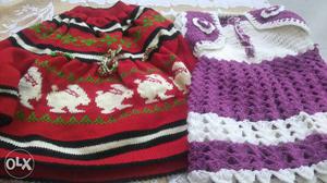Two Red And Purple Knitted Dresss