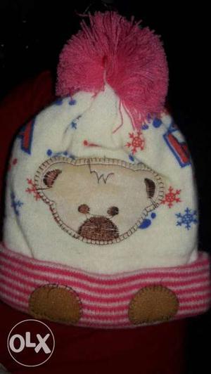 White, Blue And Pink Beanie Hat