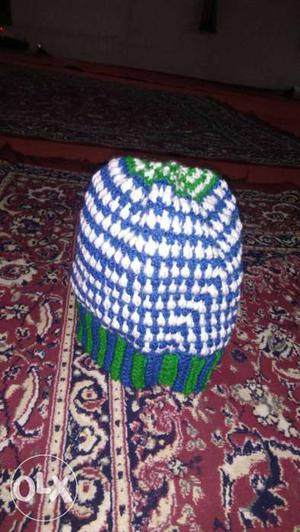 White, Green And Blue Knit Cap