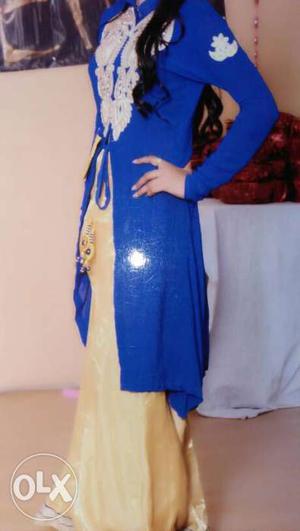 Women's Blue And White Sari Dress