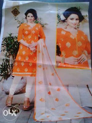 Women's Orange And White Salwar Kameez Dress
