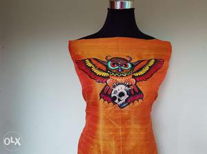 Women's Orange, Red And Yellow Owl With Skull Tube Dress
