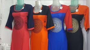 Women's Red, Orange, Blue, And Black Scoop-neck Dresses