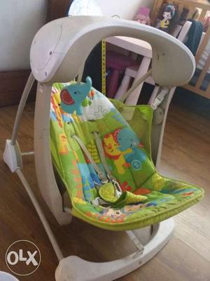 Baby's White And Green Portable Swing