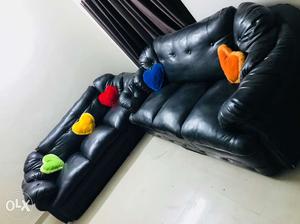 Black Leather 6-seater Sofa