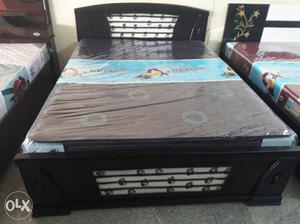 Black Wooden Bed Frame With Black Mattress
