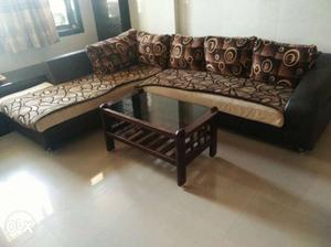 Brown And Black Floral Sectional Sofa