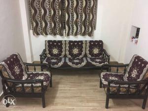 Brown Wooden solid wood 3+1+1 sofa set in very good