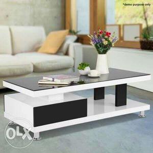 Rectangular White And Black Wooden Coffee Table