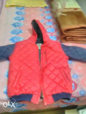 Red And Blue Quilted Zip-up Jacket
