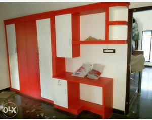 Red And White Wooden Cabinets