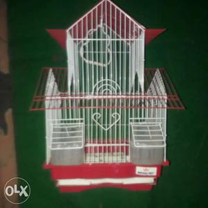 White-and-red Metal Birdcage