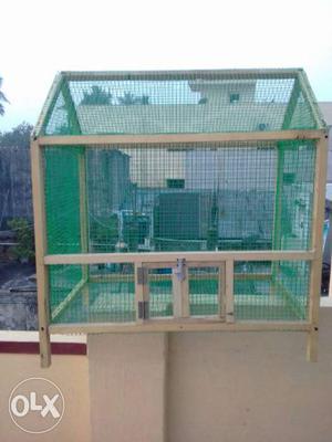 Wooden Framed Green Wire Pet Cage