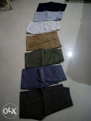Black, Blue, White, Brown, And Green Pants