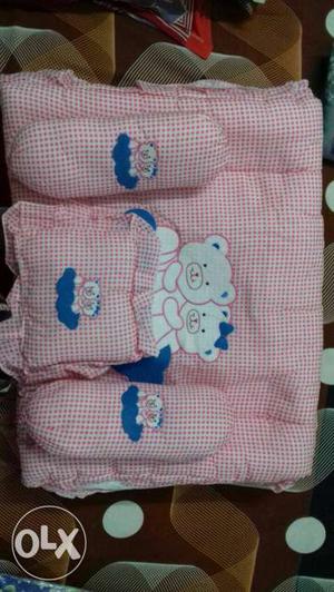 Brand New Pink & White Teddy-Bear Baby Bed Set