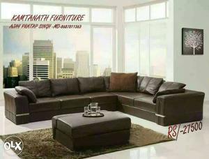 Brown Suede Sectional Sofa With Throw Pillows
