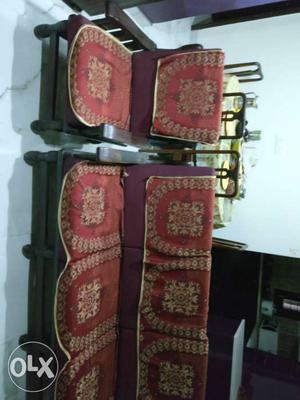 Brown Wooden Framed Purple Padded Sofa Set Of Two