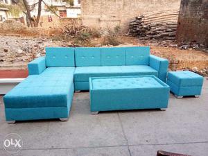 L shape sofa set with table & puffies