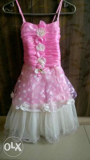 Pink & White Party frock,used once only for 7- 9 years