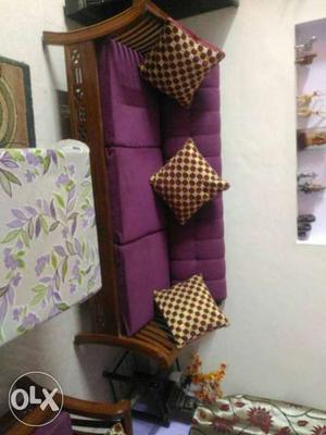 Purple And White Floral sheesham wood sofa.