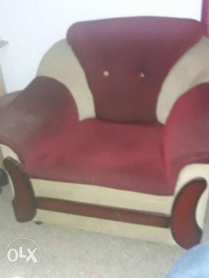 Red And White Fabric Sofa Chair