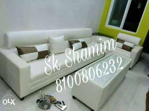White Leather Corner Sofa With Ottoman