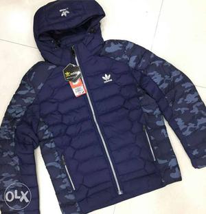 Blue Adidas Camouflage Zip-up Hooded Jacket