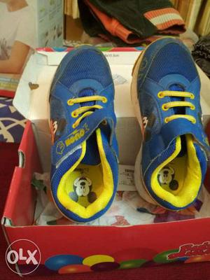 Blue-and-yellow Mickey Mouse Velcro Shoes. Size 2