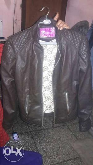 Lady leather jacket brown colour with good