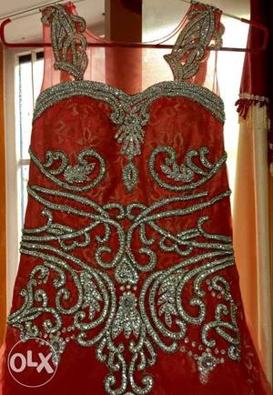 PEACH colured,detailed Swarovski work Ladies gown