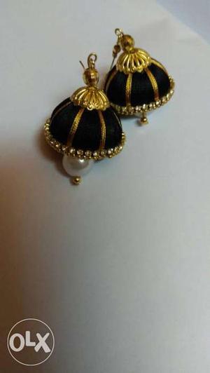 Pair Of Black-and-gold Colored Earrings