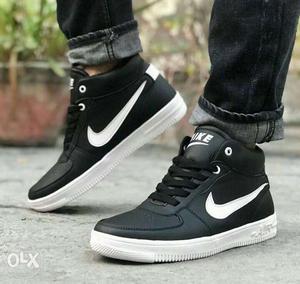 Pair Of Black-and-white Nike Mid-rise Sneakers