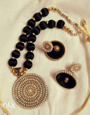 Pair Of Jhumka Earrings With Matching Pendant Necklace