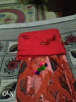 Red Tops And Brown Floral Scarf