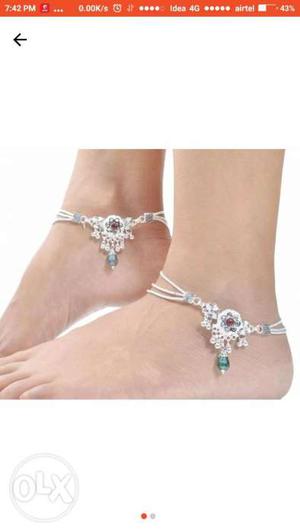 Two Silver And Diamond Anklets