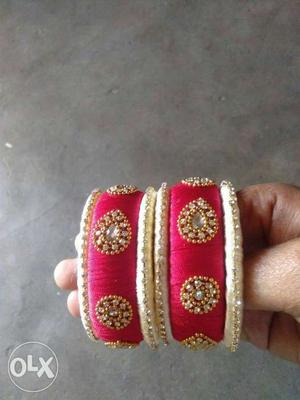 Two White-and-pink Bangle Bracelets