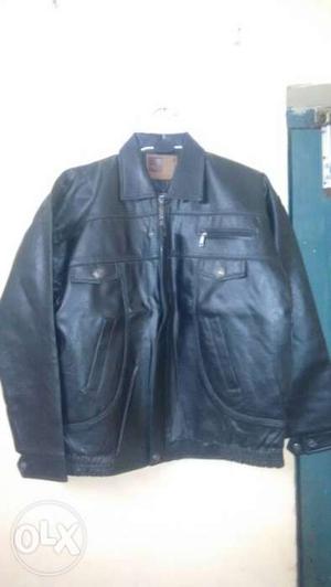 Warm Black Leather Jacket. Size L