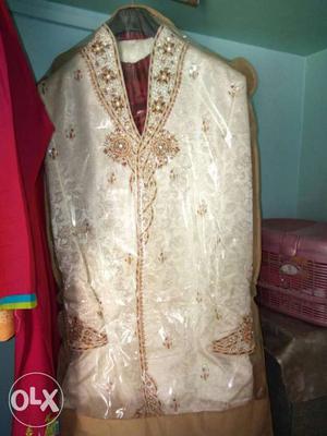 White And Beige Floral Traditional Dress