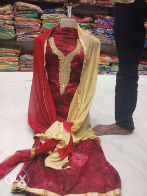 Women's Red And Gold Salwar Kameez Dress