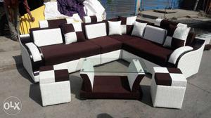 Brown And White Fabric 4-piece Sofa Set