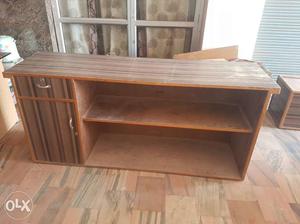 Brown Wooden Desk With Cabinet, Shelf, And Drawer