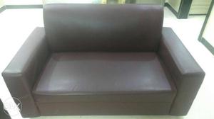 Brown Wooden Framed Padded 2 Seater Sofa