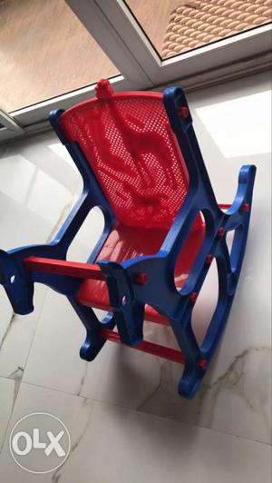 Children's Blue And Red Plastic Rocking Armchair