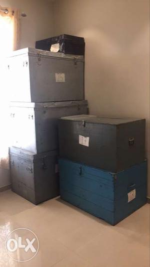 Four GI Steel Boxes and Two Wooden Boxes